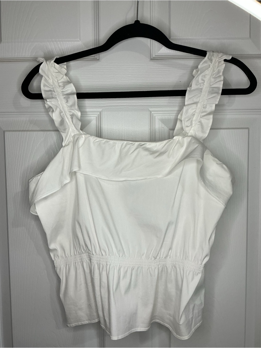 7 for All Mankind White Ruffle Peplum Top